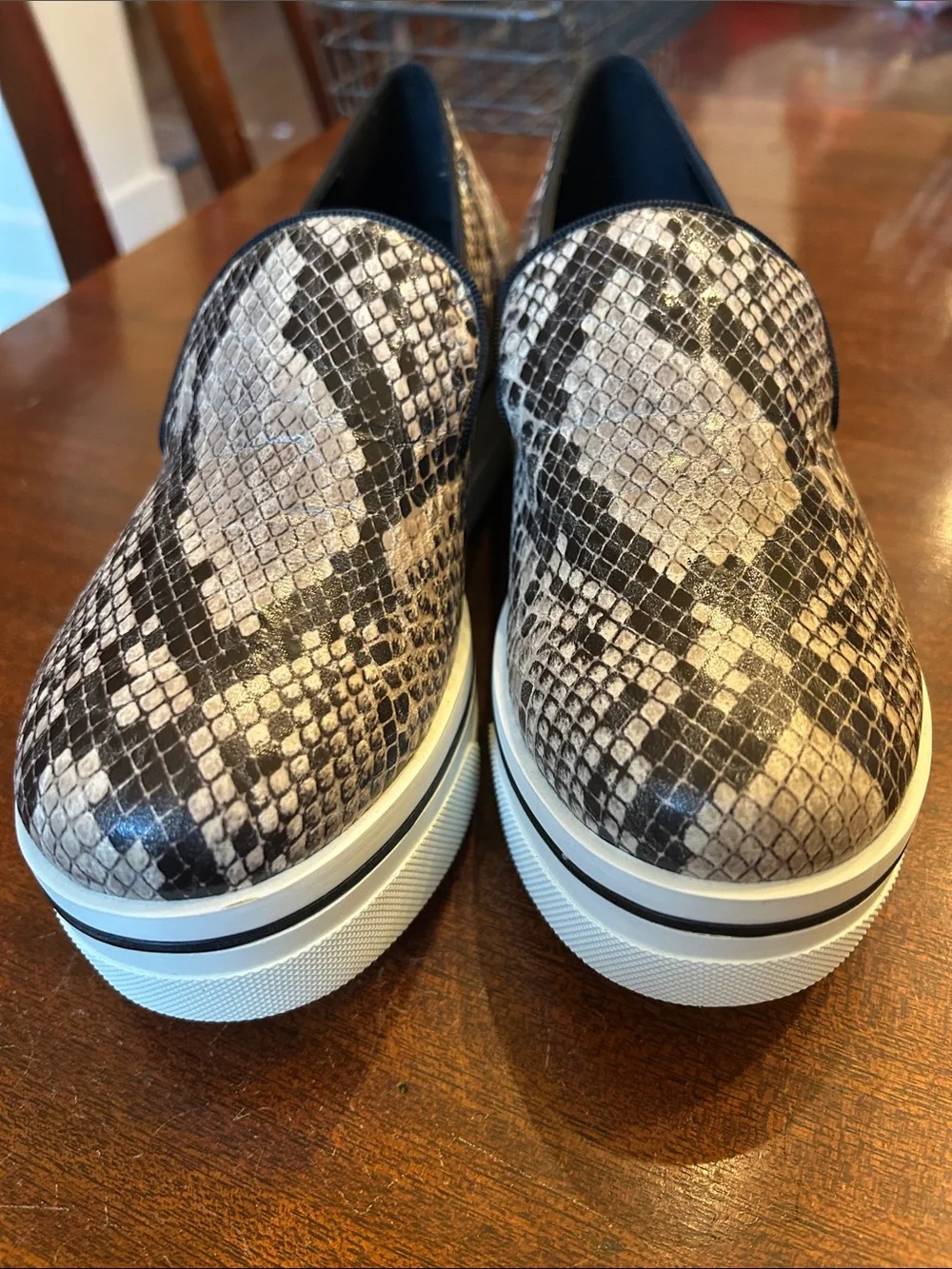 Stella McCartney Beige and Black Snake-Print Platform Slip-Ons